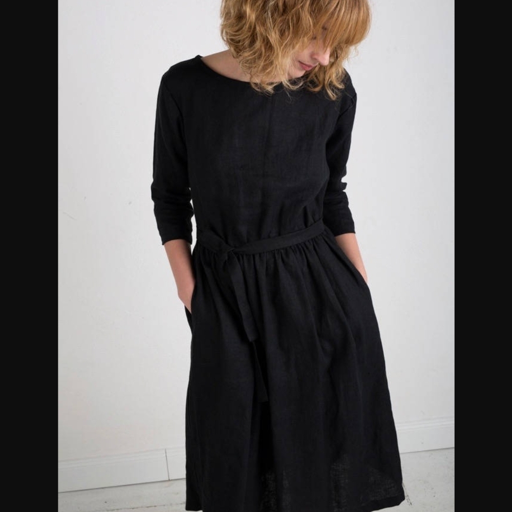 Off/On Clothing Linen Tie-belt Dress, Royal Blue, S, EUC.